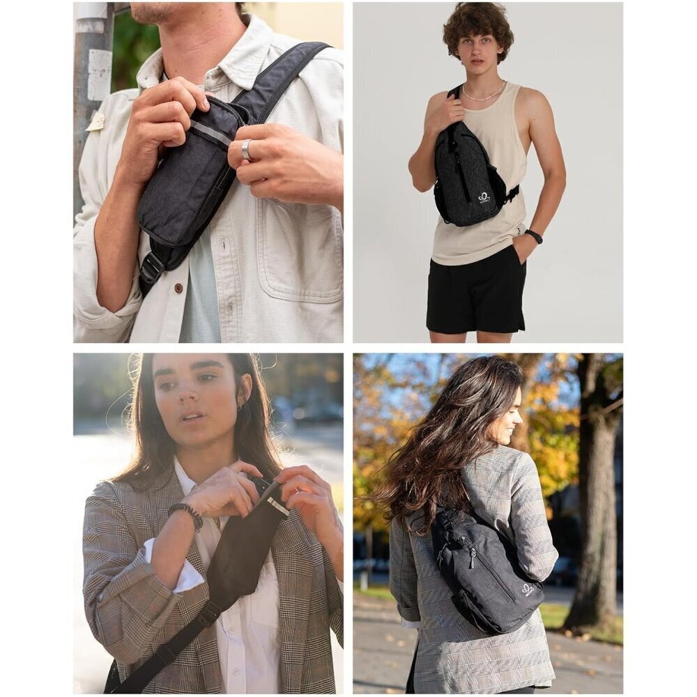 Waterfly Men Women Black Crossbody Adjustable Strap Hiking Sling Backpack - Picture 6 of 6